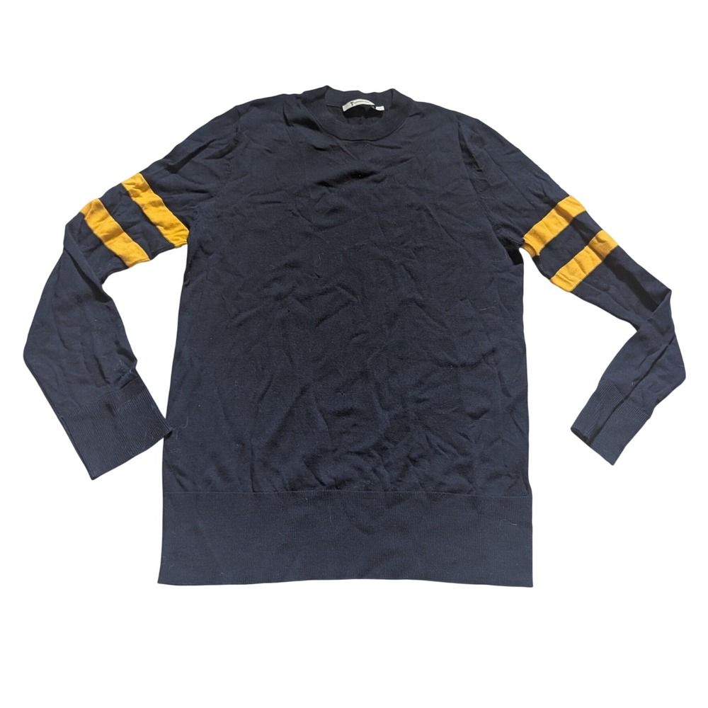 T by Alexander Wang Merino Wool Varsity Stripe Sweater Navy Yellow CA00985 Small